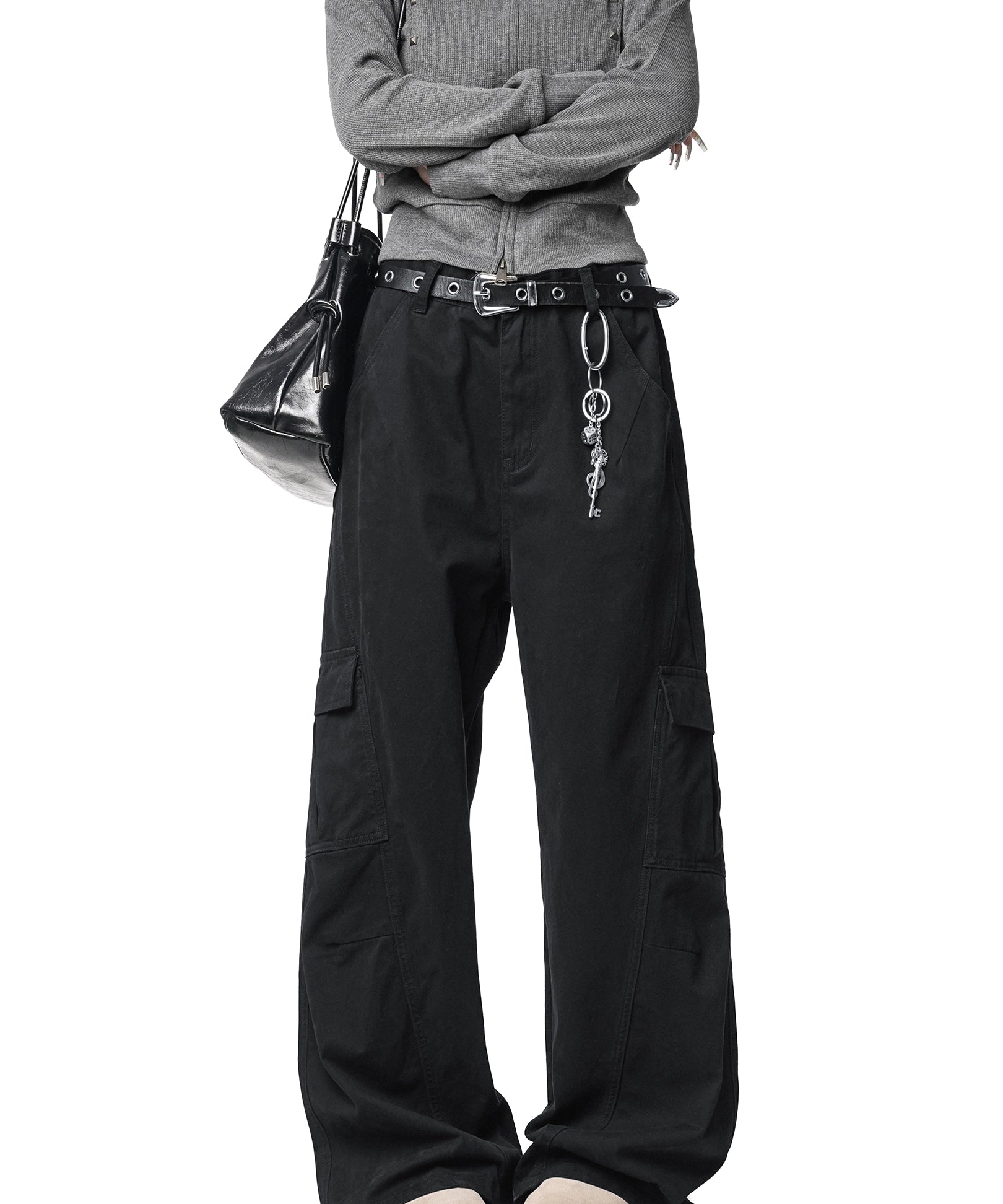 ICH MODE 美式复古宽松阔腿休闲裤女秋冬百搭直筒裤工装裤运动裤