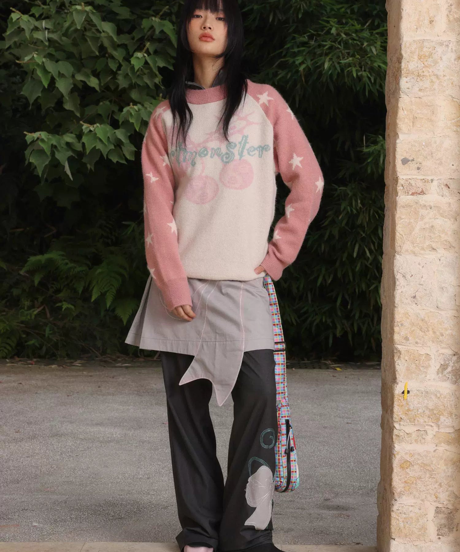 “电子樱桃”| eeeeArtmonster24FW创意樱桃印花拼色重磅圆领毛衣