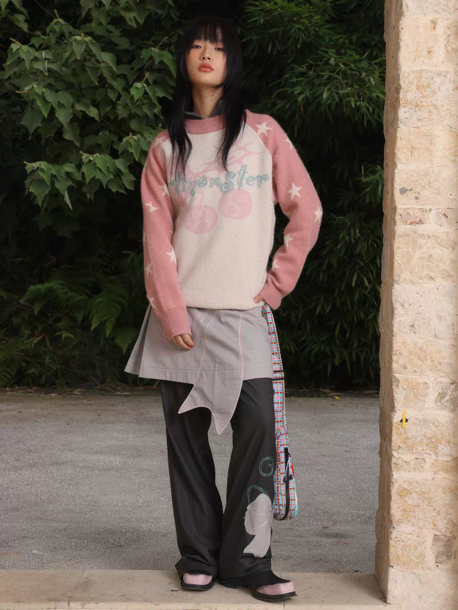 “电子樱桃”| eeeeArtmonster24FW创意樱桃印花拼色重磅圆领毛衣