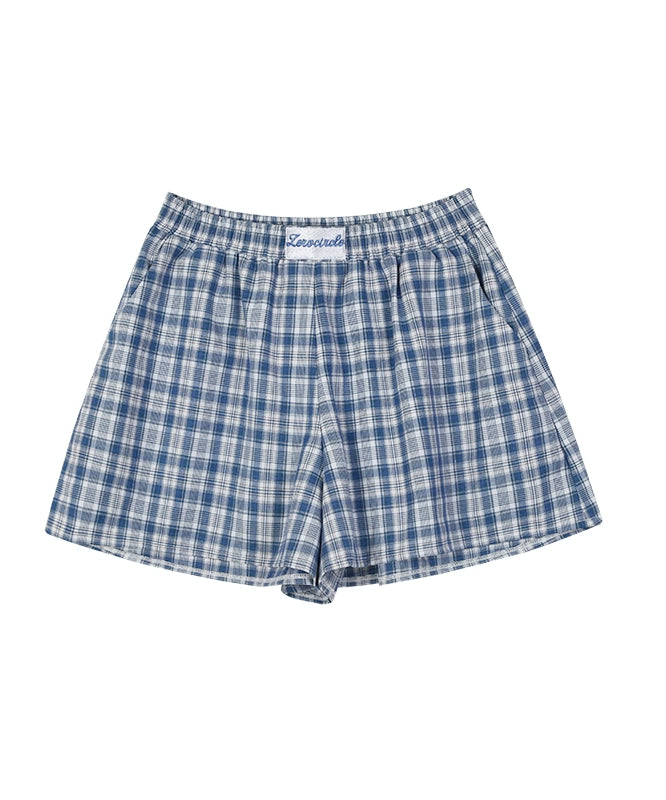 野生zerocircle休闲套装女春季蓝紫色格子宽松长袖衬衫显瘦短裤子