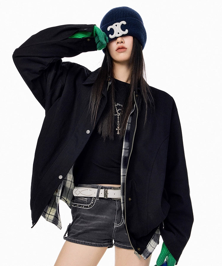 ICH MODE 美式复古哈灵顿外套女2025秋冬季新款翻领开衫夹克上衣