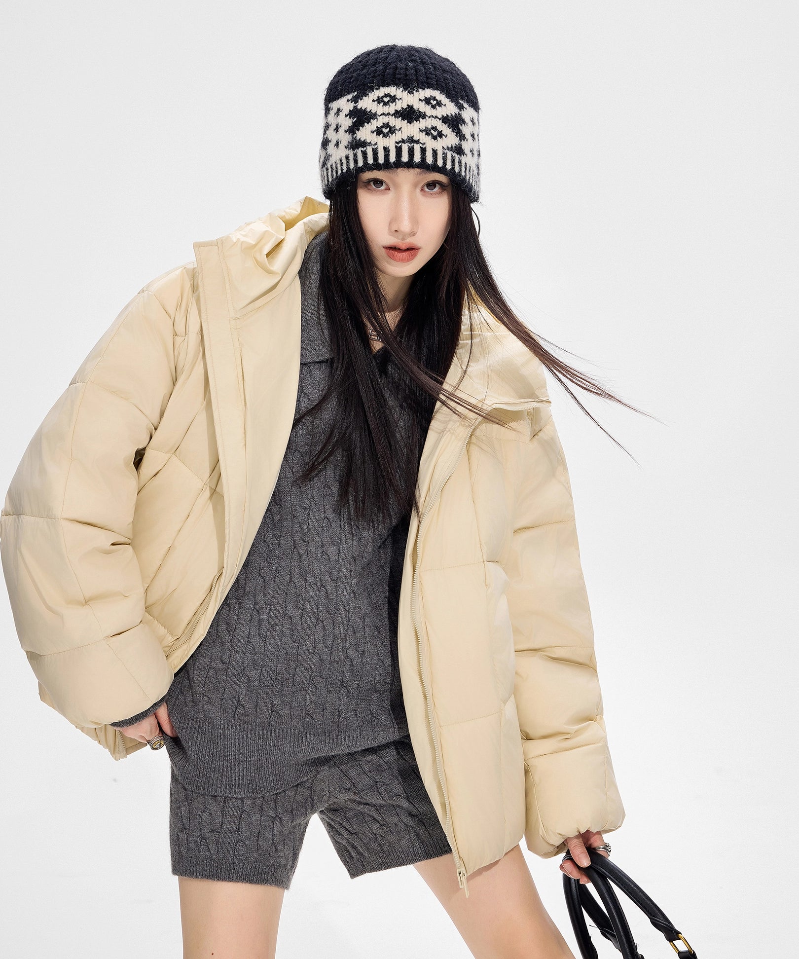 ICH MODE 90白鸭绒美式连帽羽绒服女冬季新款防寒保暖面包服外套