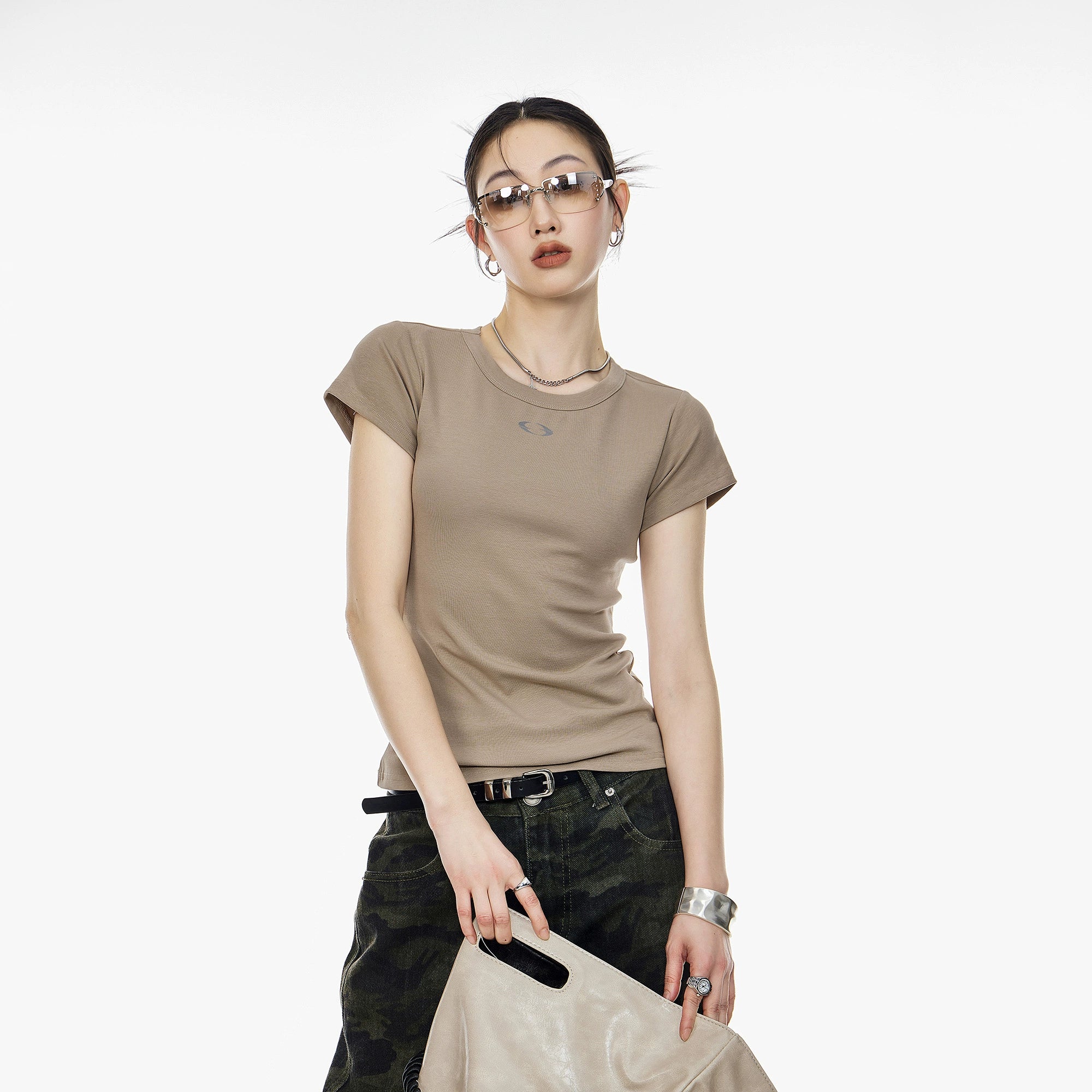 ICH MODE 美式修身短袖T恤女夏季新款流行辣妹短款正肩半袖上衣t