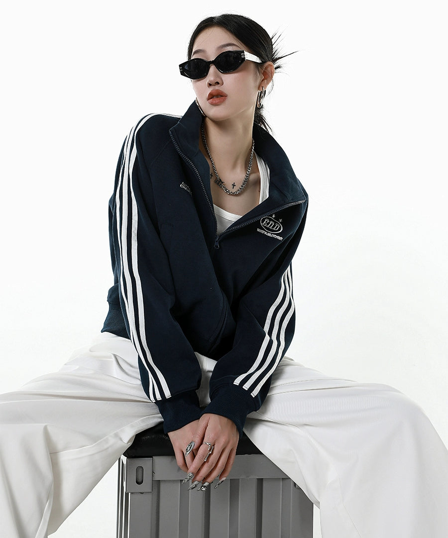 ICH MODE 美式修身短款黑色外套女2025新款秋冬运动连帽卫衣开衫