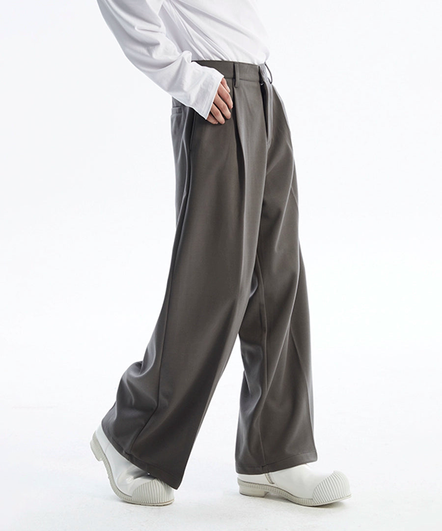 潮WOO专属TERRAINCOGNITA宽松绒感毛呢西裤百搭垂感长裤阔腿裤男