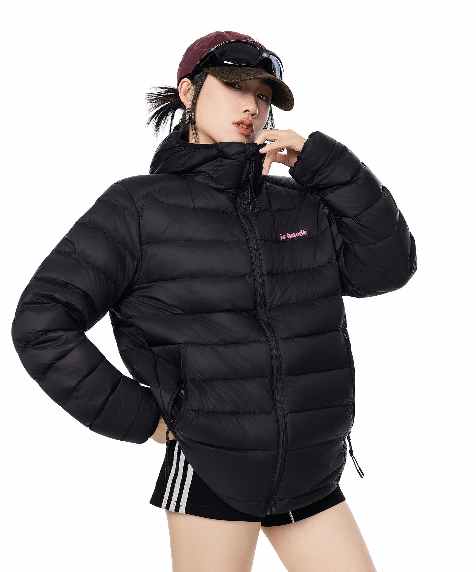 ICH MODE 90白鸭绒美式复古轻薄排骨羽绒服女冬季保暖连帽短外套