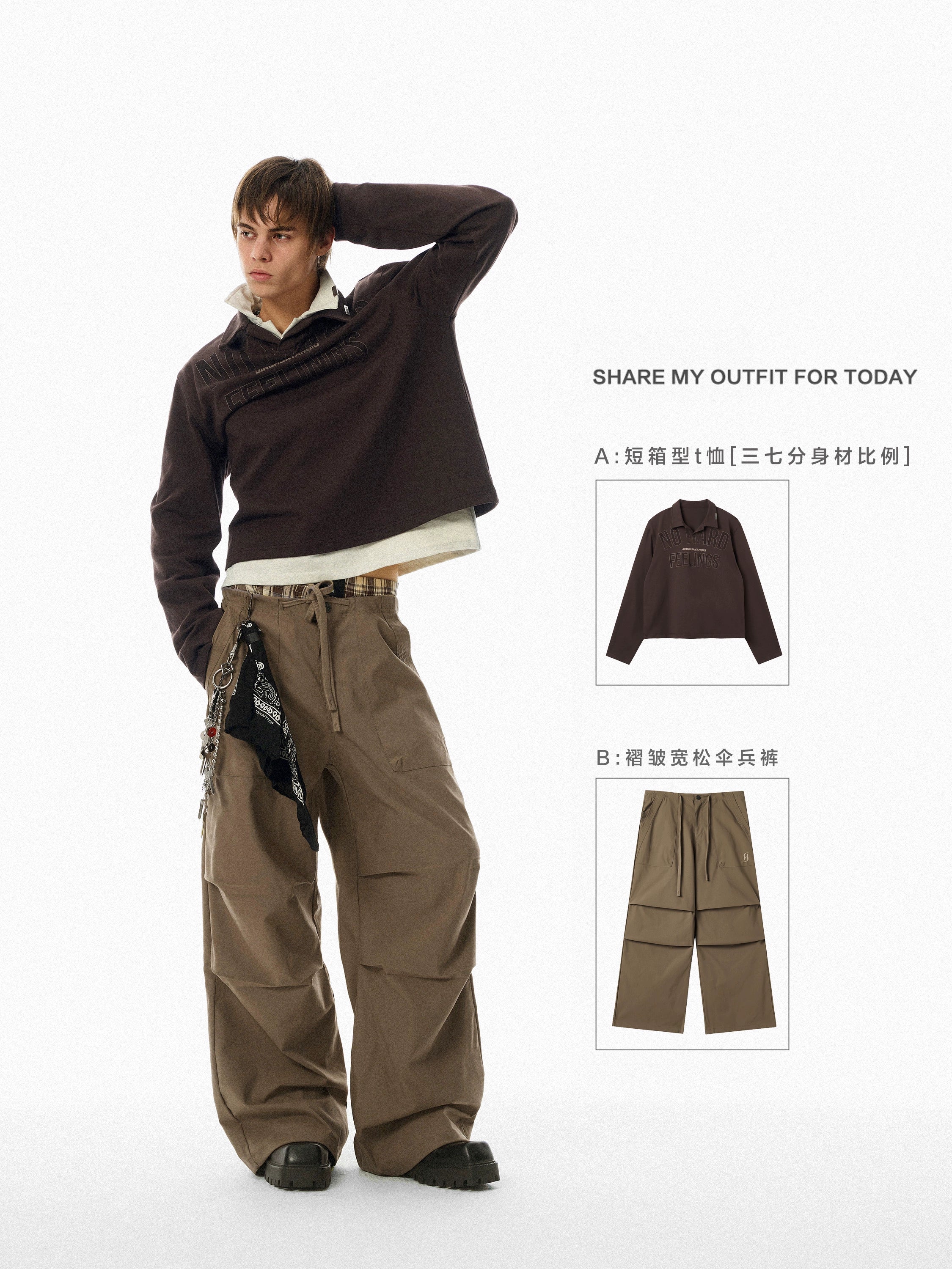 【限时特价】JHYQ春秋美式褶皱伞兵工装裤男潮牌宽松可束脚休闲裤