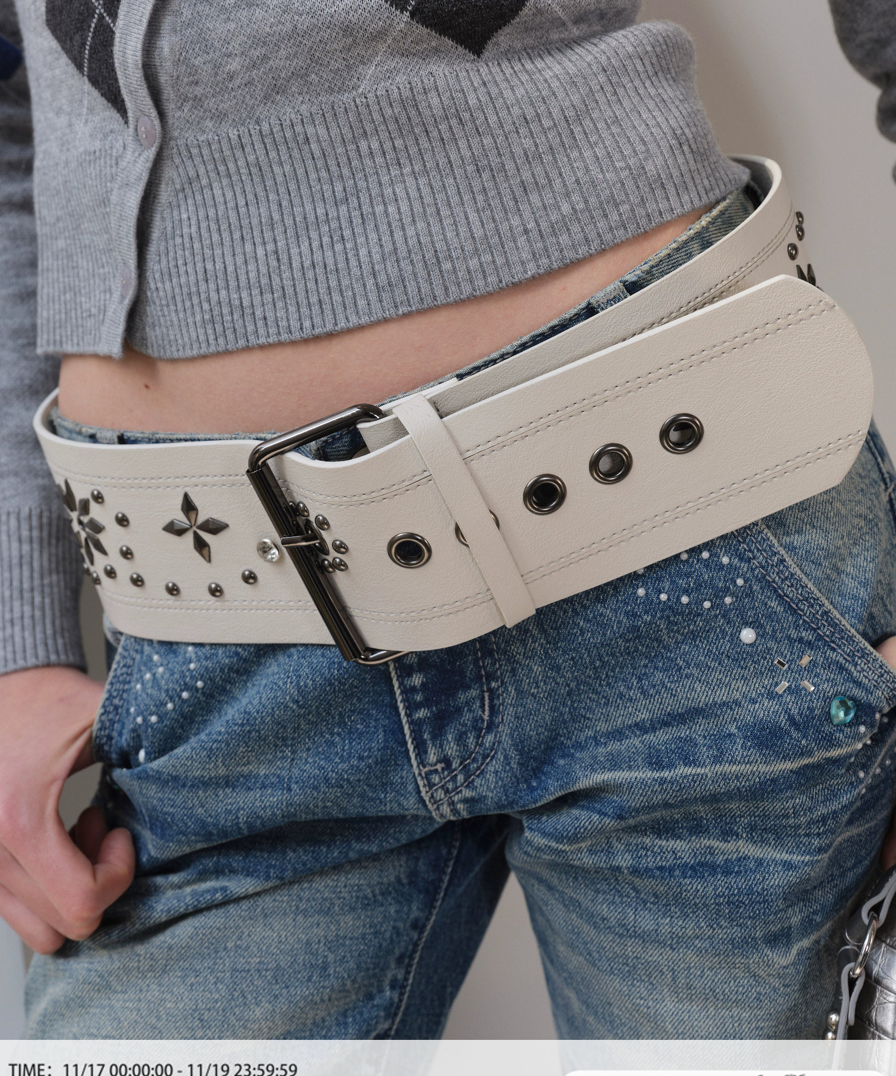 2th Desire朋克复古撞色小众设计感y2k辣妹铆钉钻石钉镶嵌宽腰带