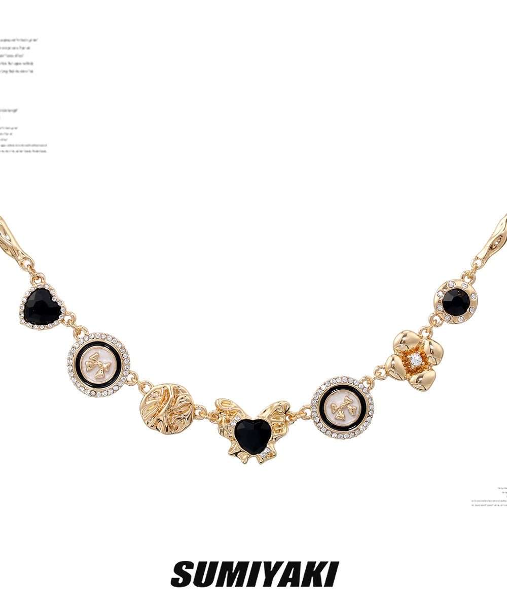 复古金属感！SUMIYAKI高级黑金蝴蝶纽扣圆盘项链女小众轻奢锁骨链