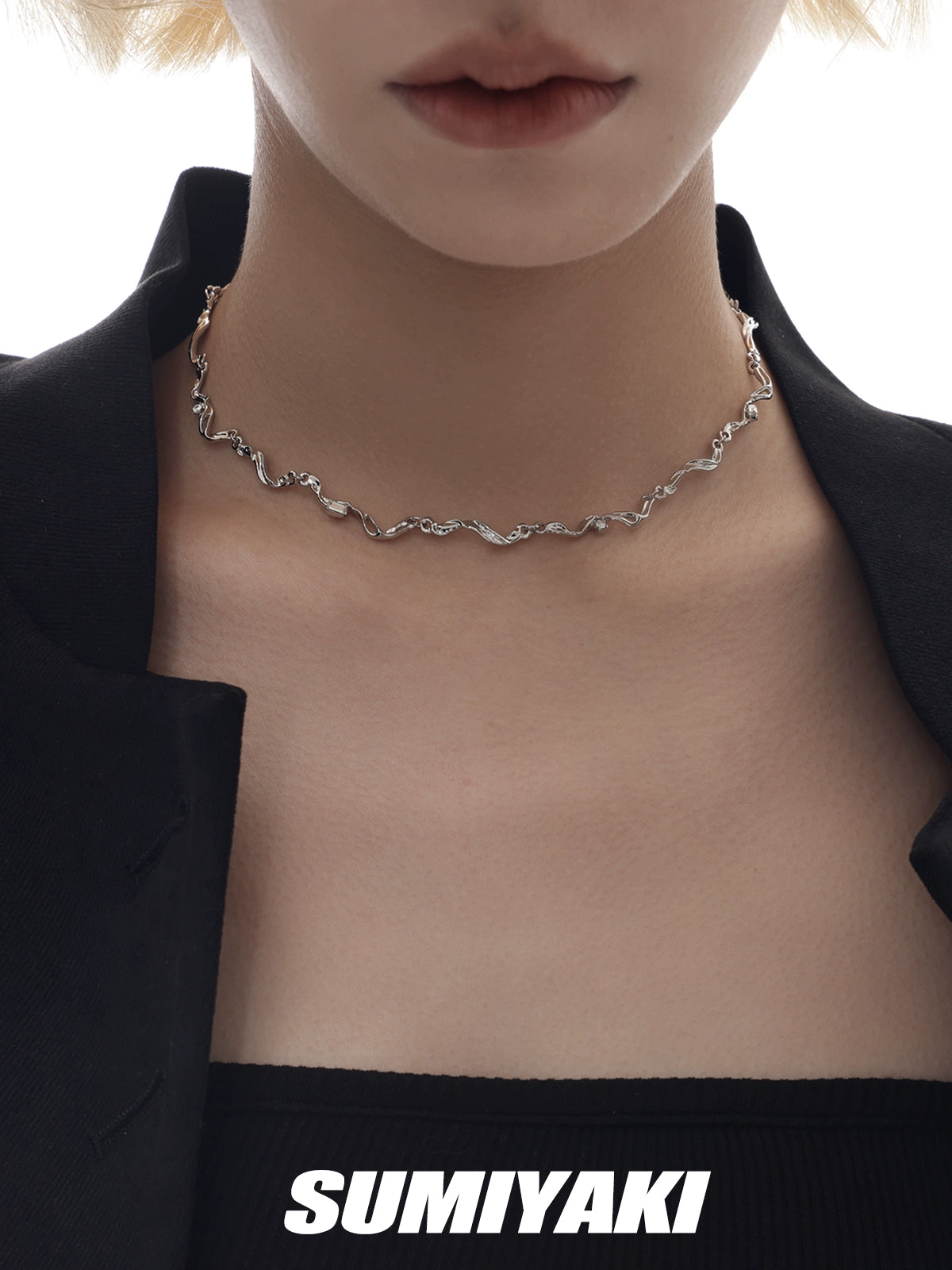 超酷！SUMIYAKI液态肌理项链轻奢小众情侣素链小众情侣百搭锁骨链