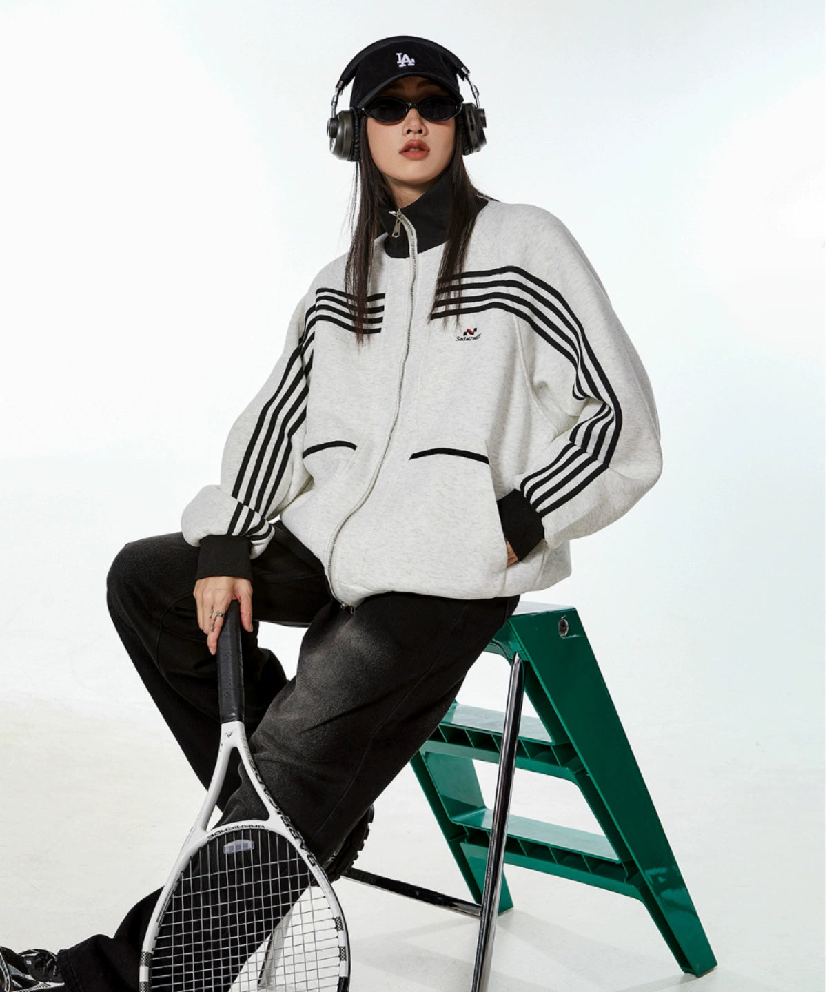 ICH MODE 美式复古休闲运动外套女秋冬宽松薄款开衫上衣2025新款