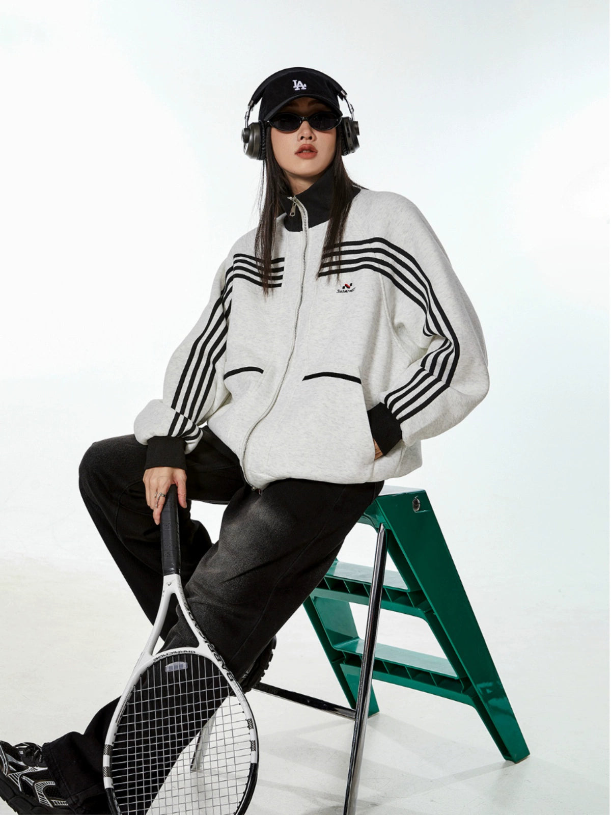 ICH MODE 美式复古休闲运动外套女秋冬宽松薄款开衫上衣2025新款