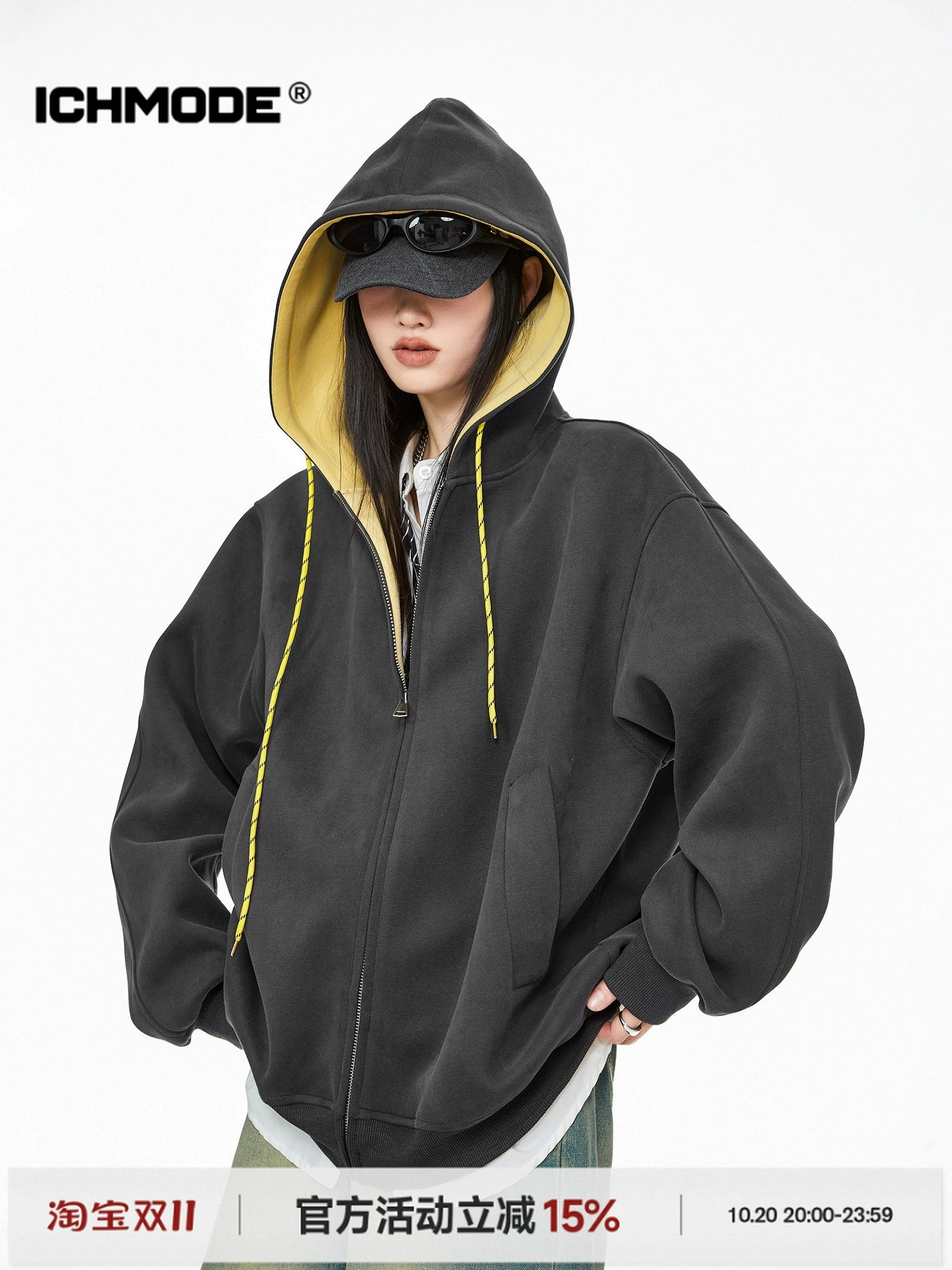 ICH MODE 美式复古加绒连帽外套女秋冬2025新款宽松卫衣开衫上衣