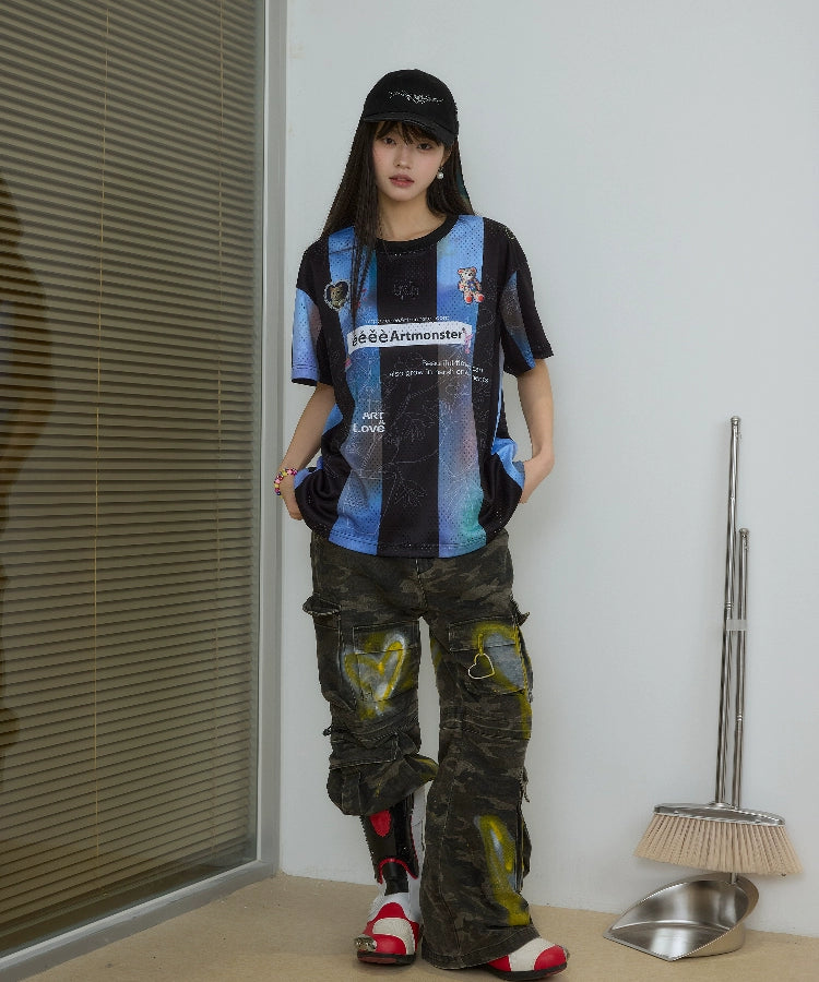 “霓虹2000”| eeee复古千禧年做旧短袖ins风条纹透气运动球衣夏