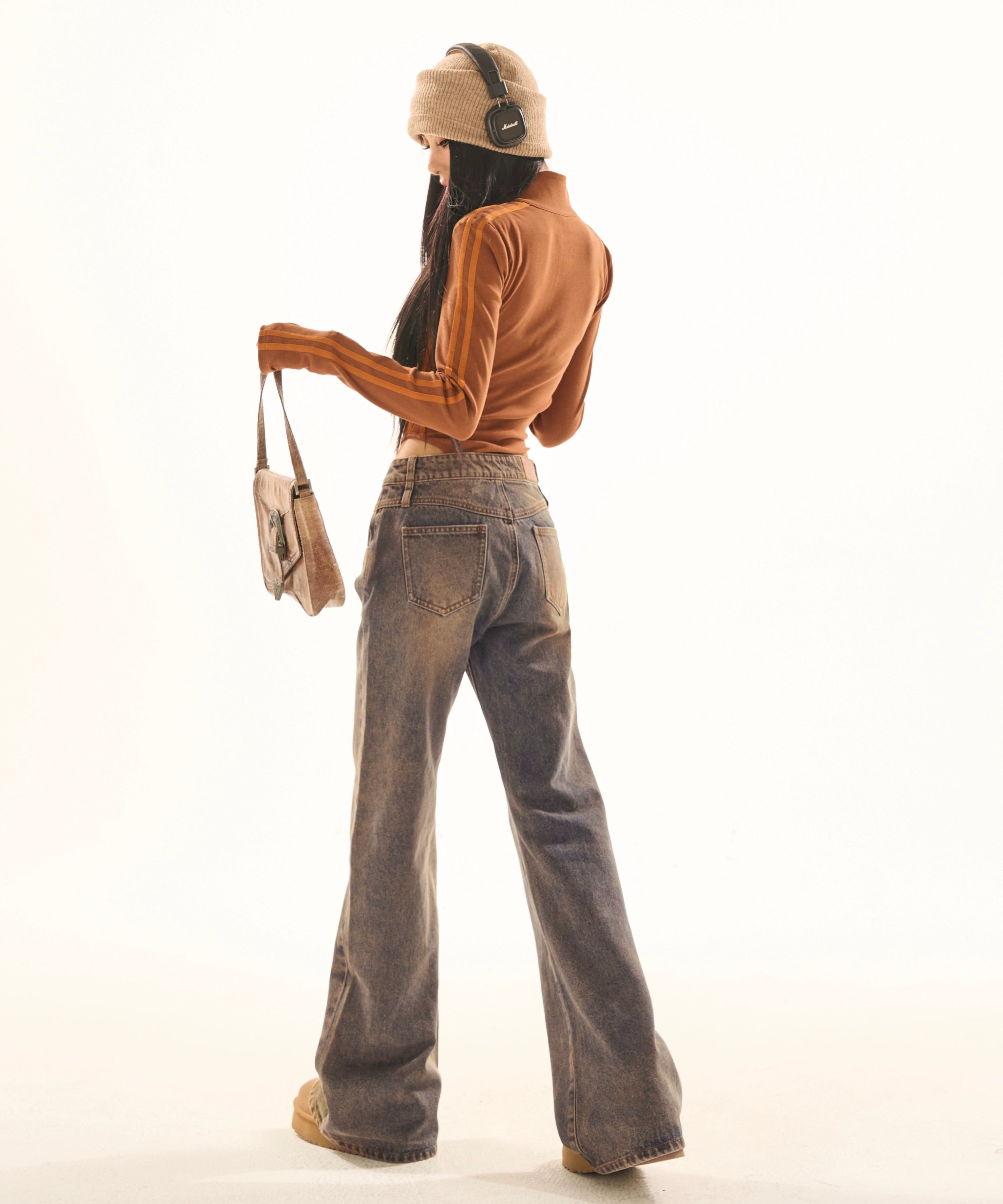 野生zerocircle复古水洗做旧修身微喇牛仔裤女春夏设计感显瘦裤子