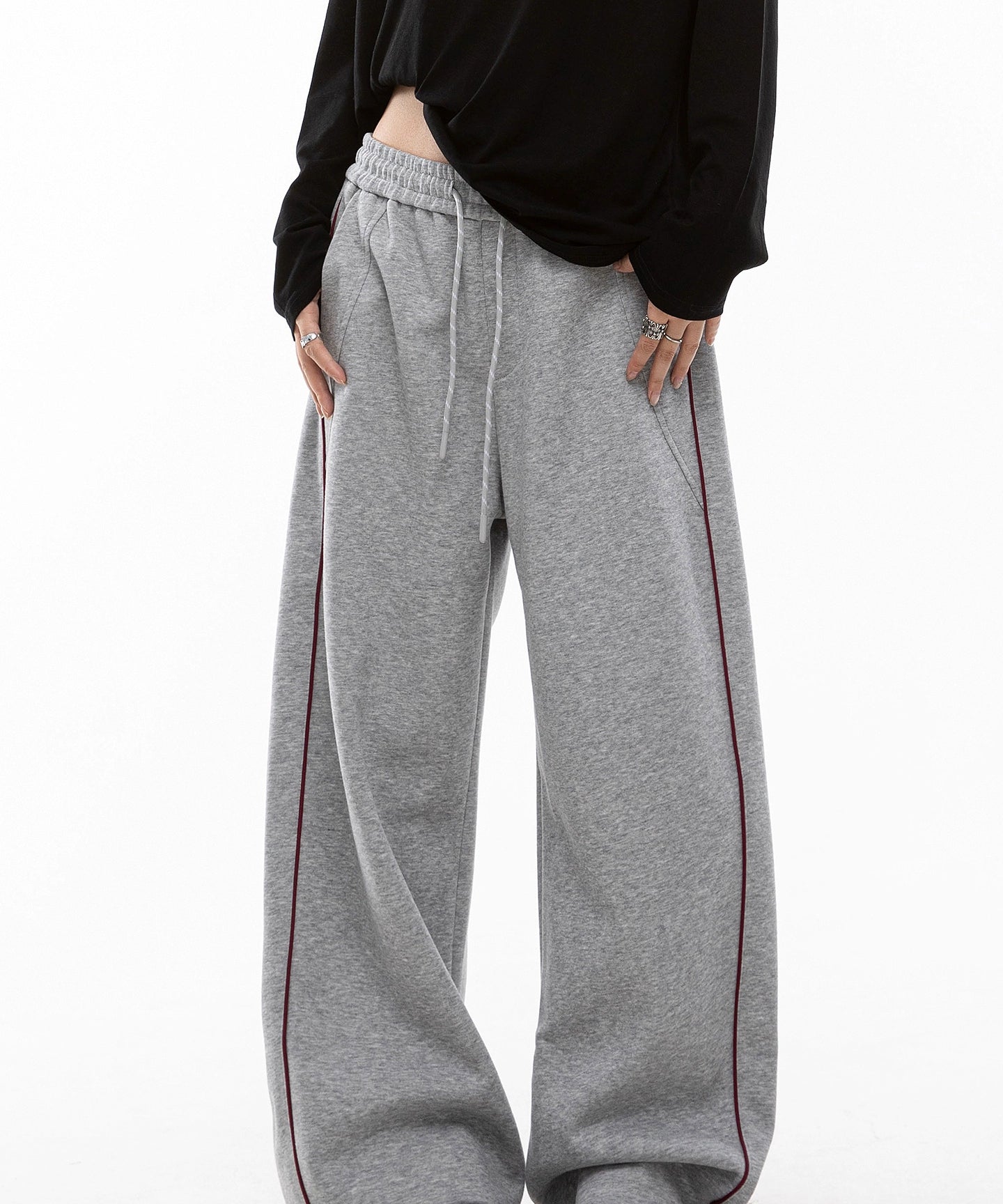 ICH MODE 美式复古条纹休闲裤女直筒宽松阔腿裤运动裤百搭卫裤