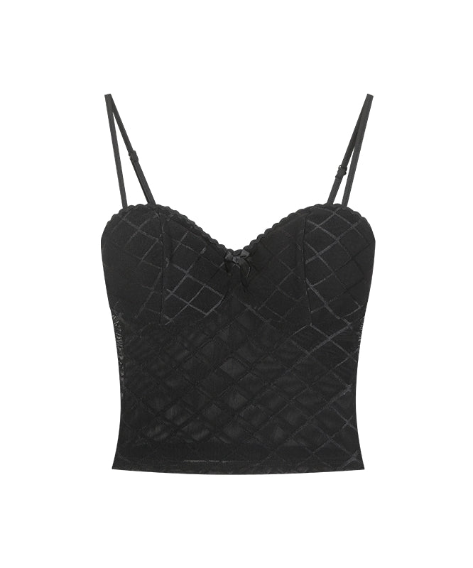 野生zerocircle黑红色格子吊带胸垫背心内搭女春夏季辣妹网纱上衣