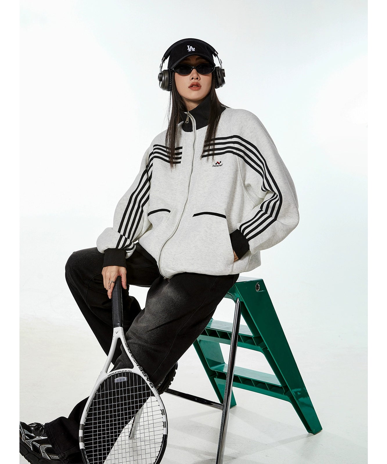 ICH MODE 美式复古休闲运动外套女秋冬宽松薄款开衫上衣2025新款