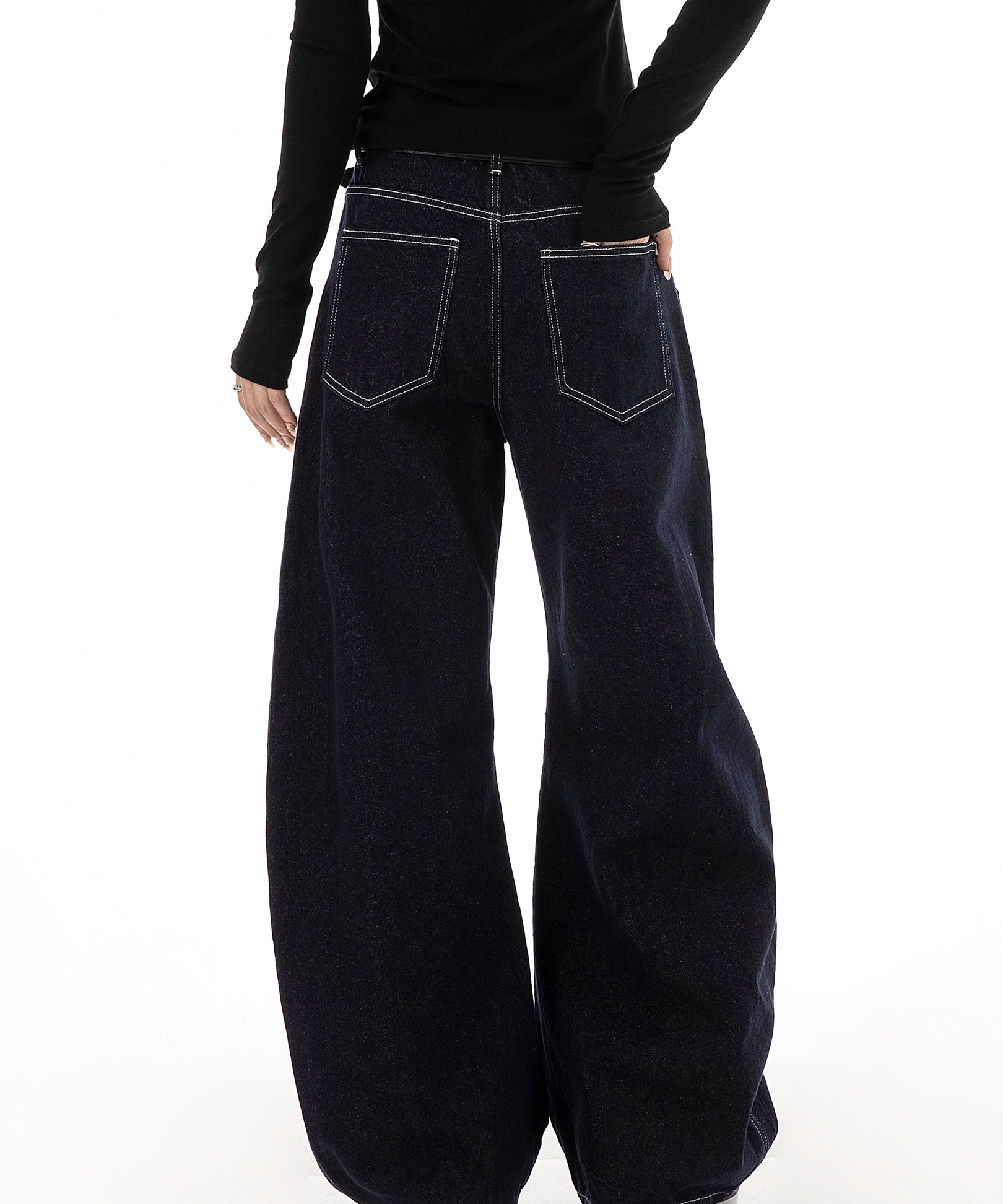 ICH MODE 美式复古弯刀牛仔裤女夏季廊形阔腿裤休闲裤宽松直筒裤