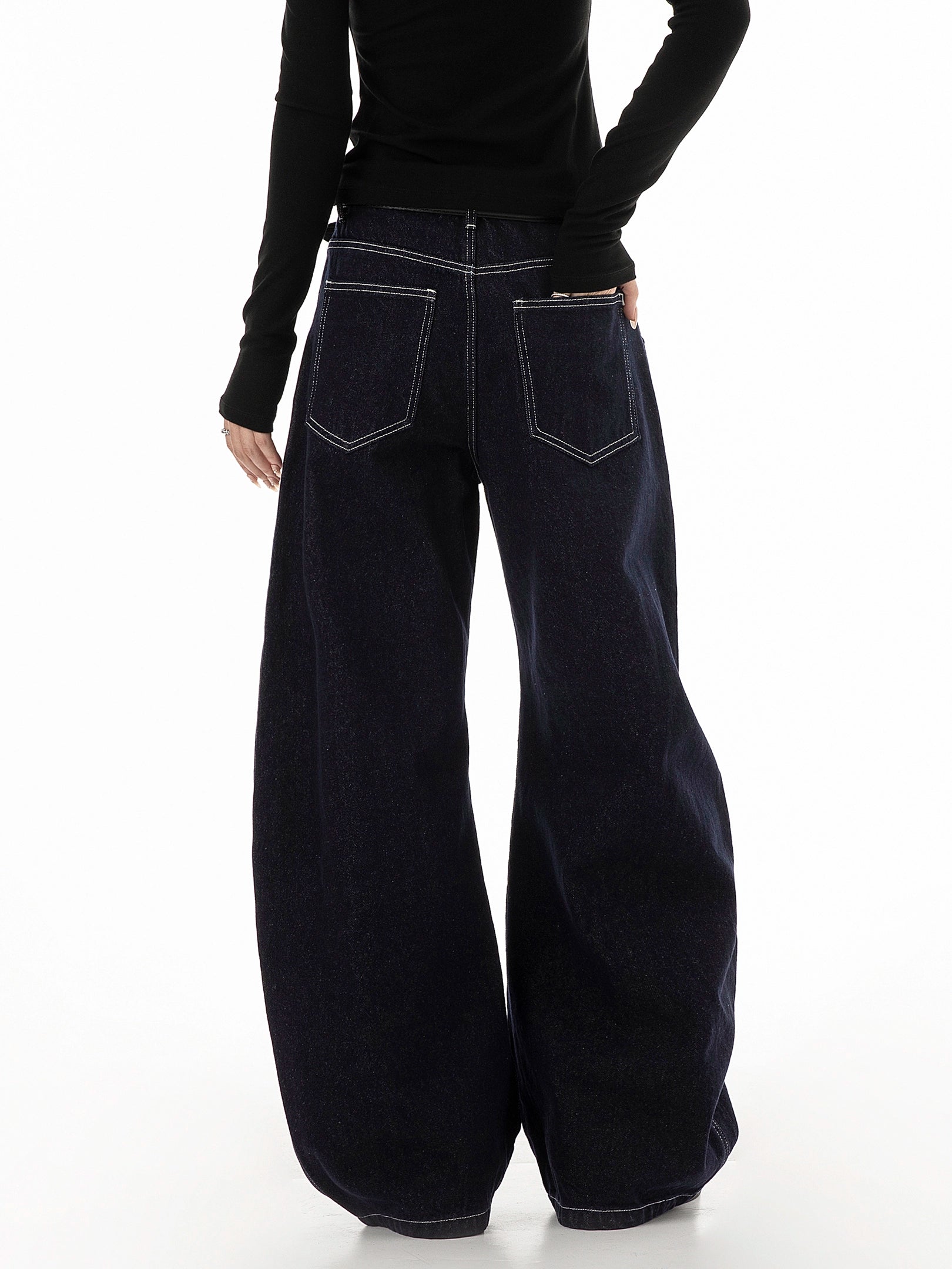 ICH MODE 美式复古弯刀牛仔裤女夏季廊形阔腿裤休闲裤宽松直筒裤