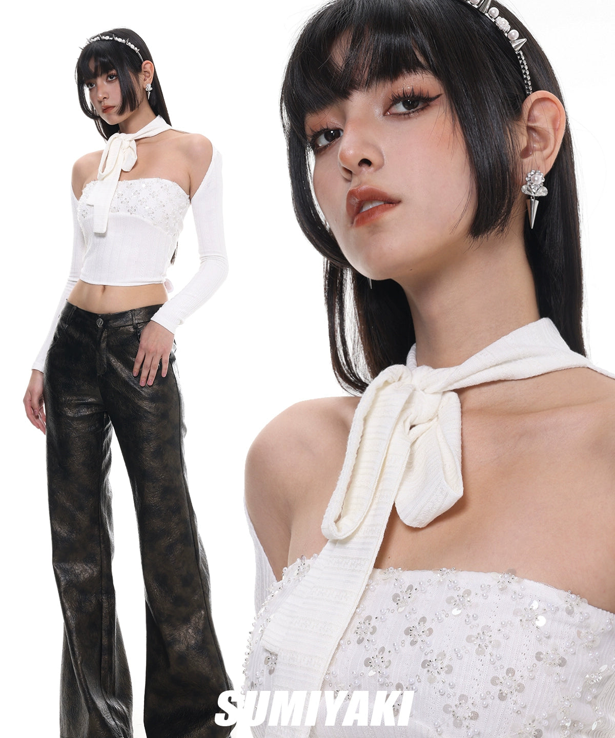 刚柔并济！SUMIYAKI 在逃公主珍珠铆钉发箍朋克学院风小众发饰女