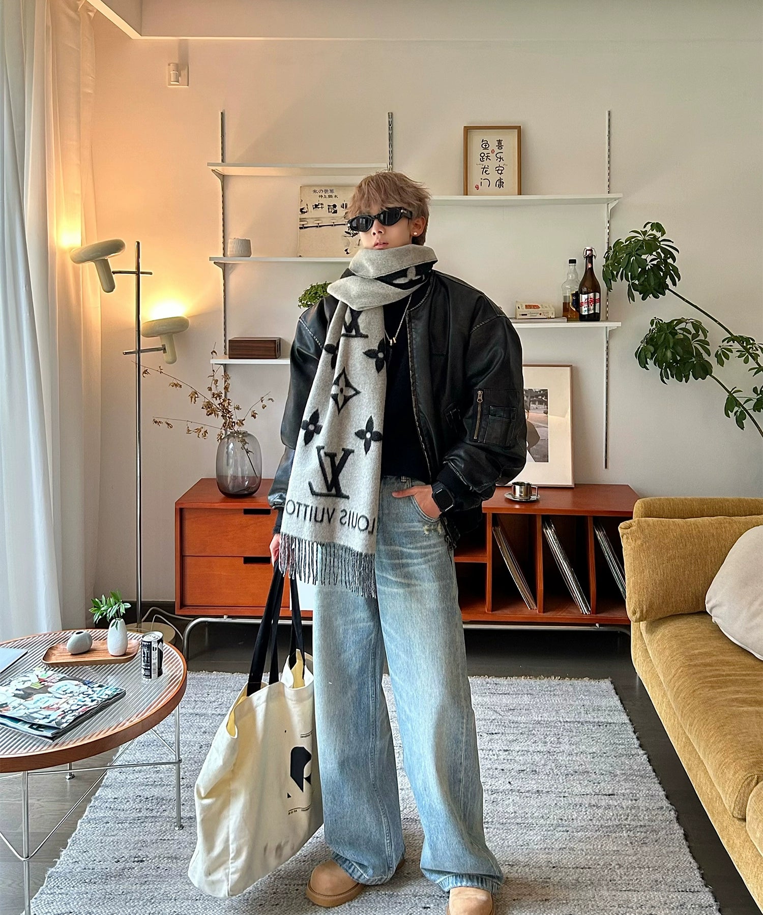 雾蓝复古水洗牛仔裤直筒休闲宽松范丞丞明星同款TERRAINCOGNITA