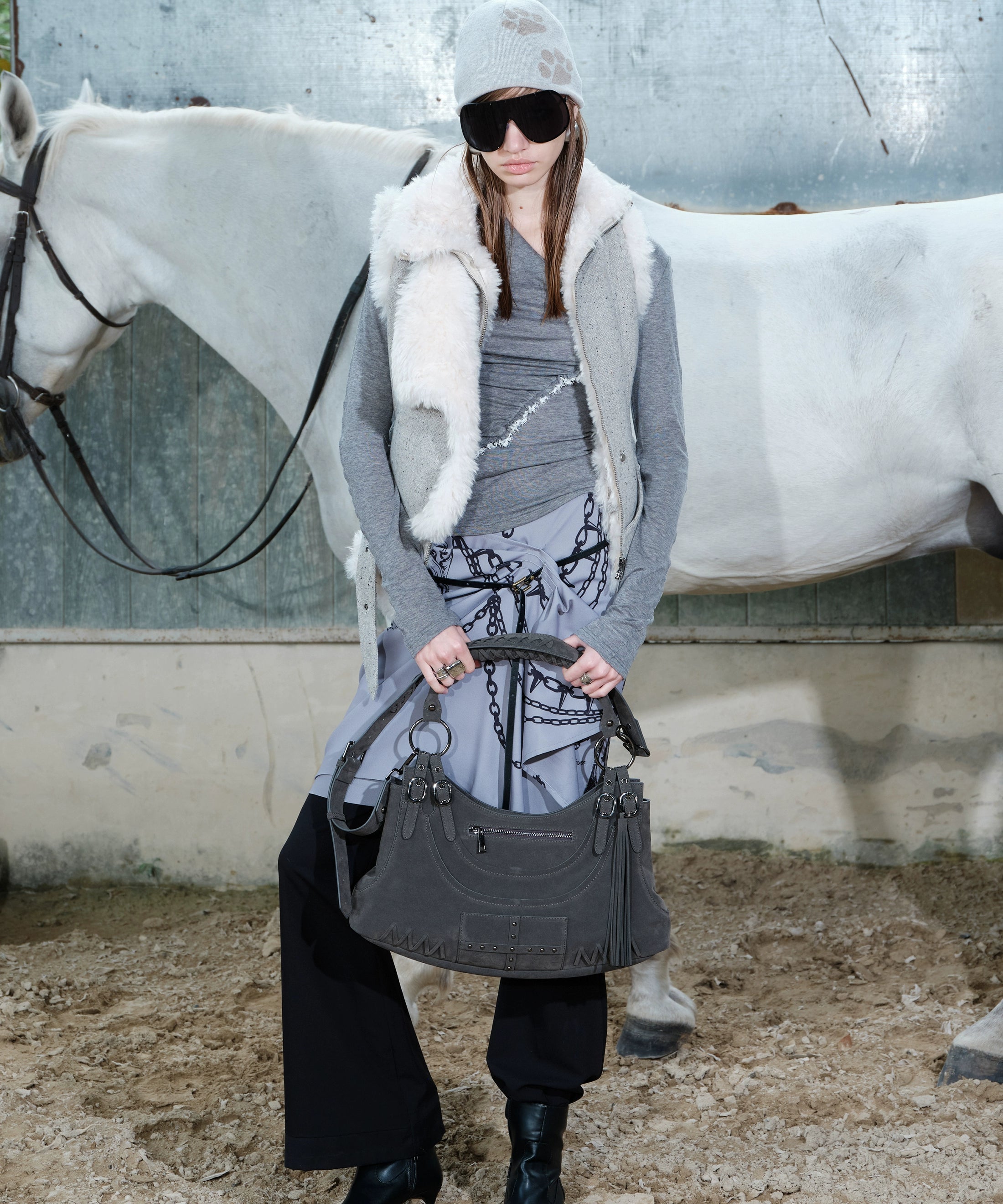 2th Desire复古时尚皮毛一体翻领羊毛马甲背心冬季新款羊羔毛外套