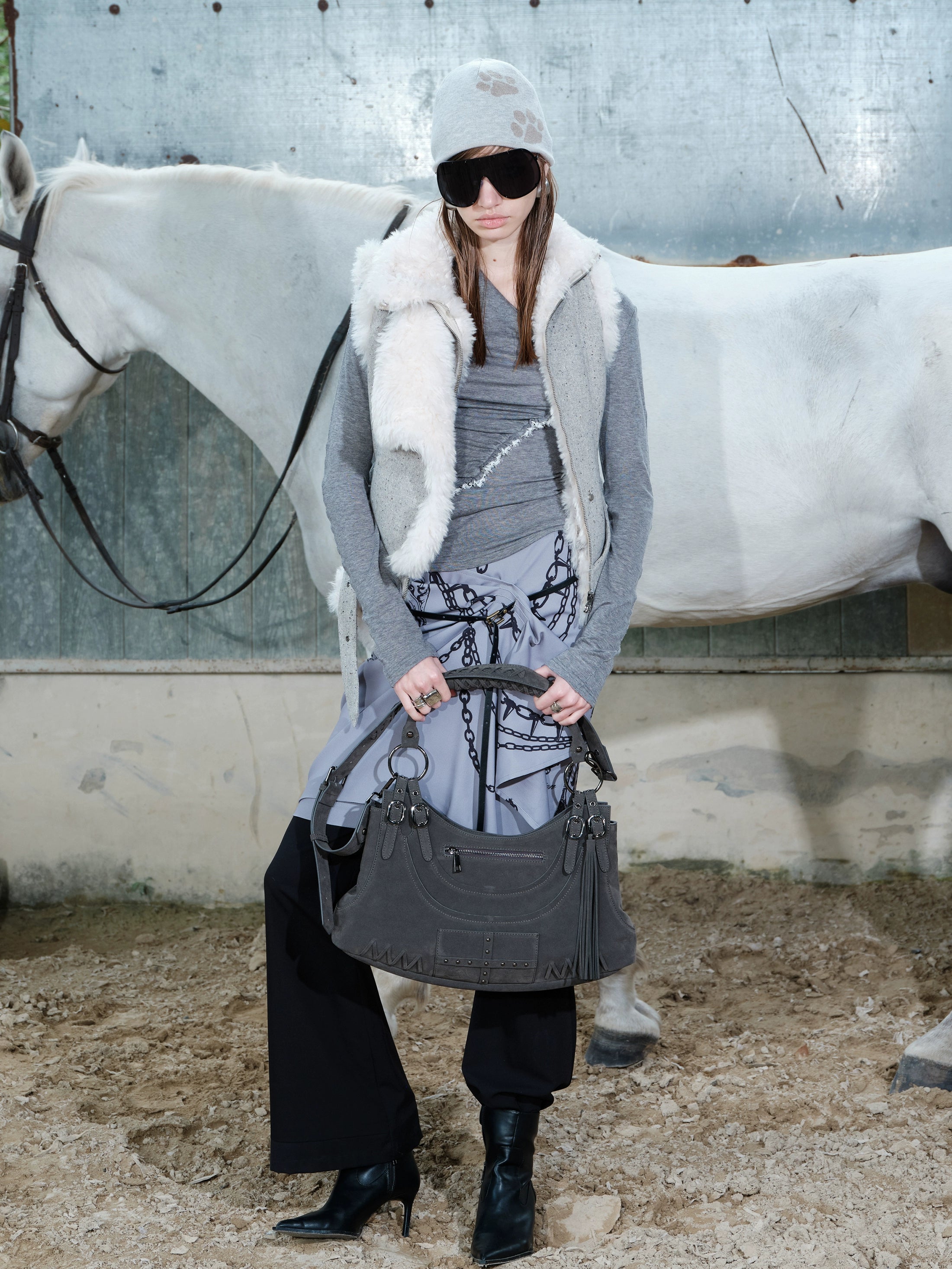 2th Desire复古时尚皮毛一体翻领羊毛马甲背心冬季新款羊羔毛外套