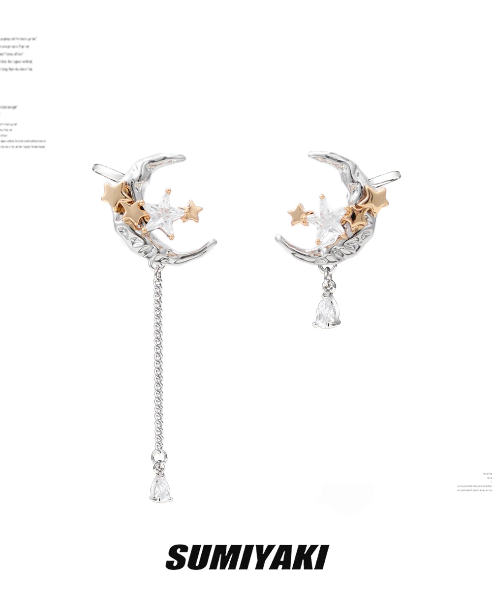无耳洞耳夹！SUMIYAKI 原创月亮不对称耳夹女星月耳饰女小众耳环