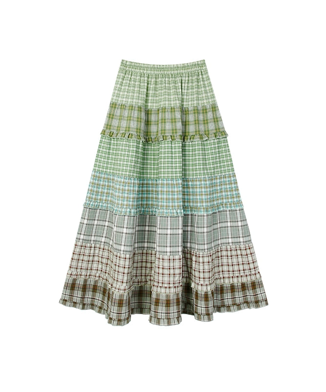 野生zero 彩虹格子长裙女秋季宽松显瘦设计感小众拼接a字海边裙子