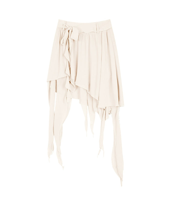 野生zerocircle 杏色不规则半身裙女春夏a字显瘦设计感雪纺短裙子