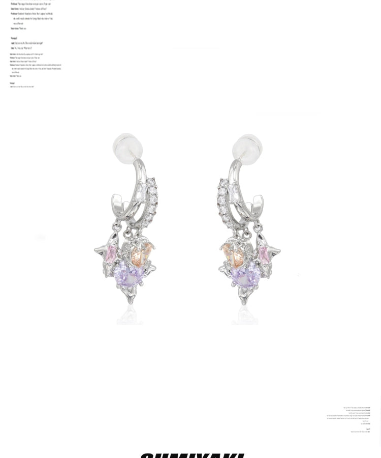 墙推！SUMIYAKI原创谜物系列浪漫彩色叠戴锆石耳环s925银针耳饰女