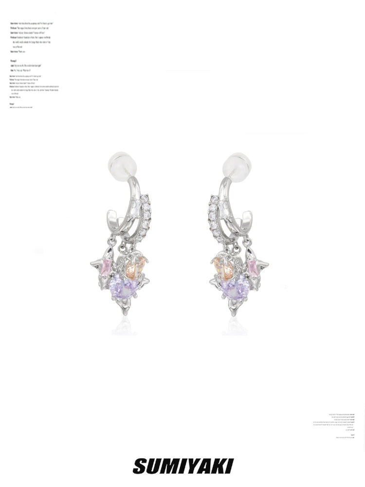 墙推！SUMIYAKI原创谜物系列浪漫彩色叠戴锆石耳环s925银针耳饰女