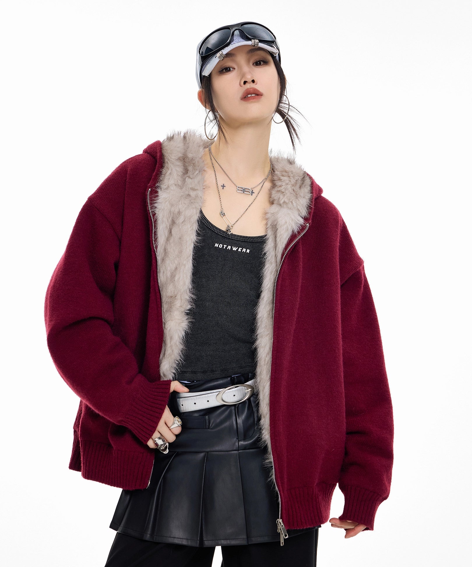 ICH MODE 美式复古座山雕针织开衫棉服女秋冬季宽松加厚棉衣外套