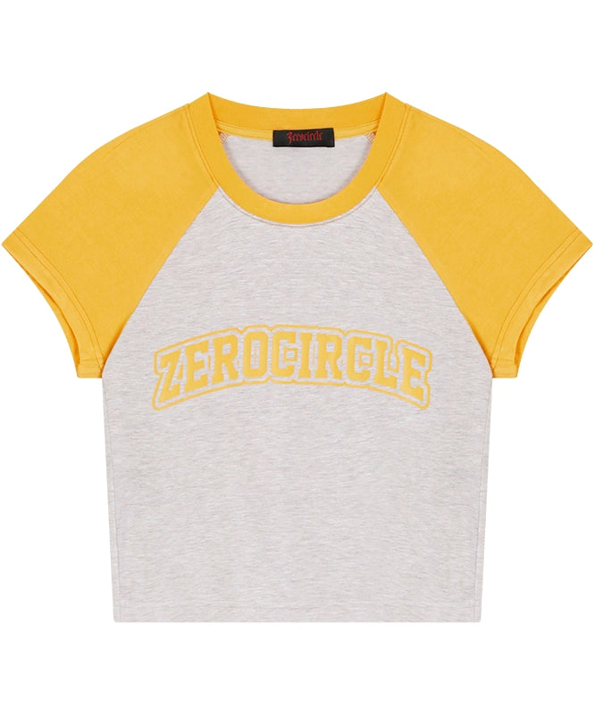 野生zerocircle 撞色插肩短袖t恤女春夏辣妹韩系宽松显瘦短款上衣
