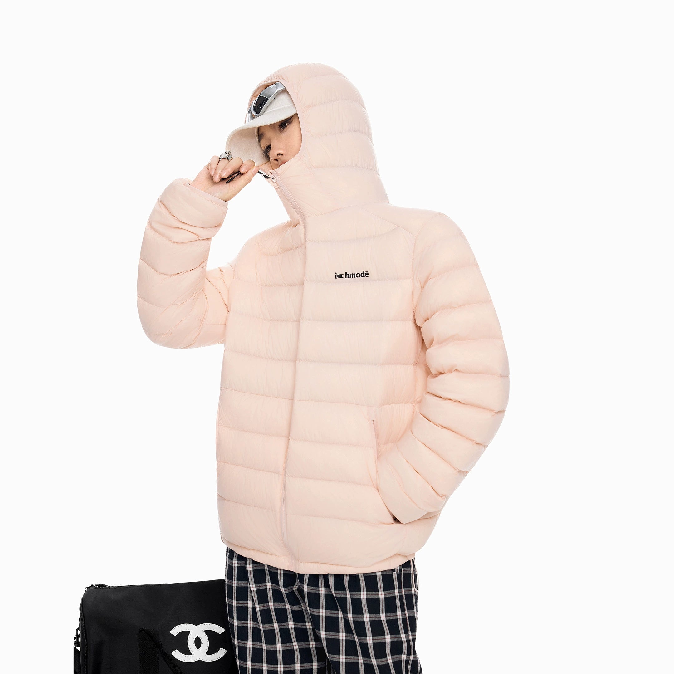 ICH MODE 90白鸭绒美式复古轻薄排骨羽绒服女冬季保暖连帽短外套