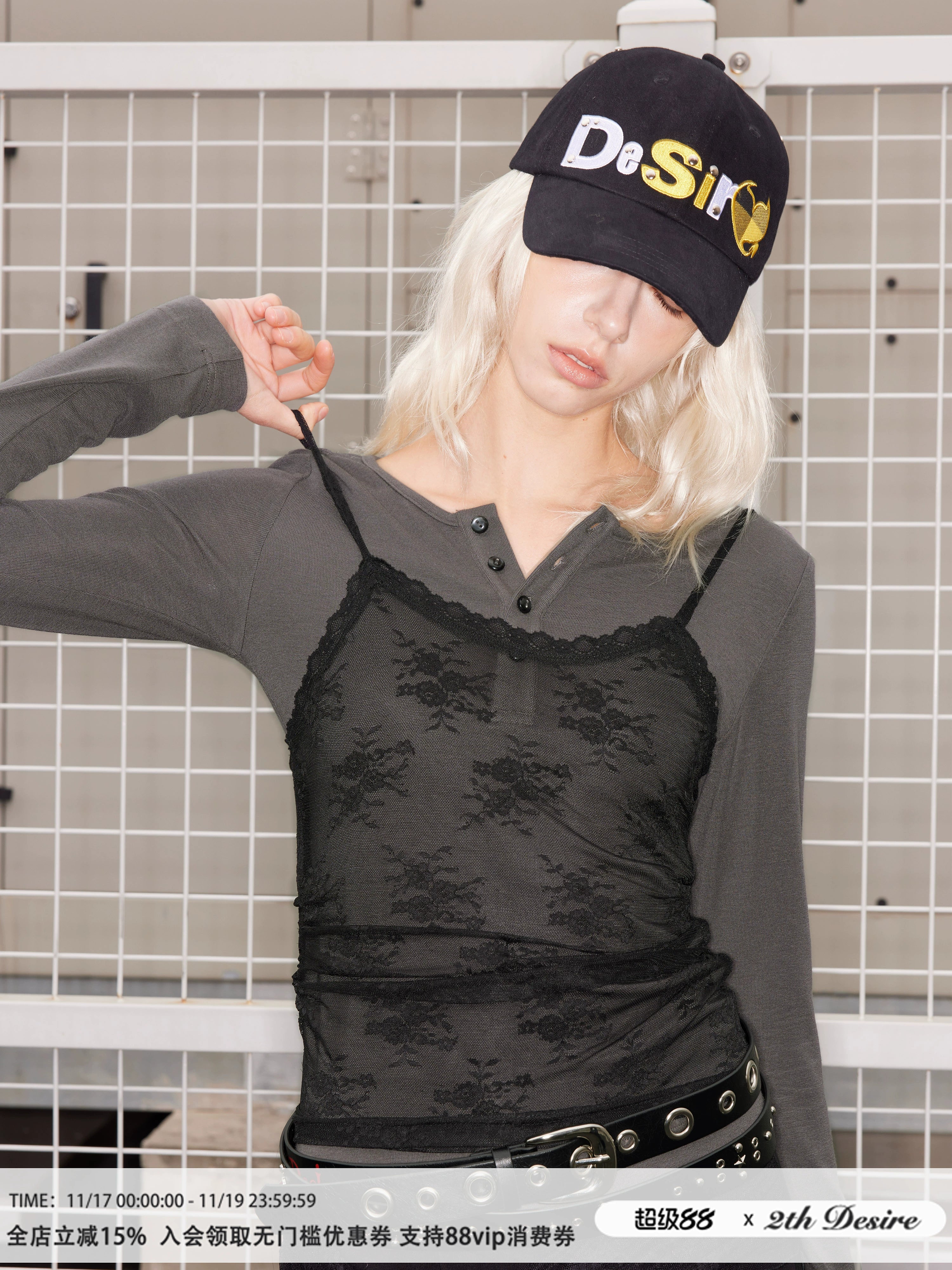 2th Desire可拆卸毛毛五角星爱心贴布绣鸭舌帽铆钉字母弯檐棒球帽