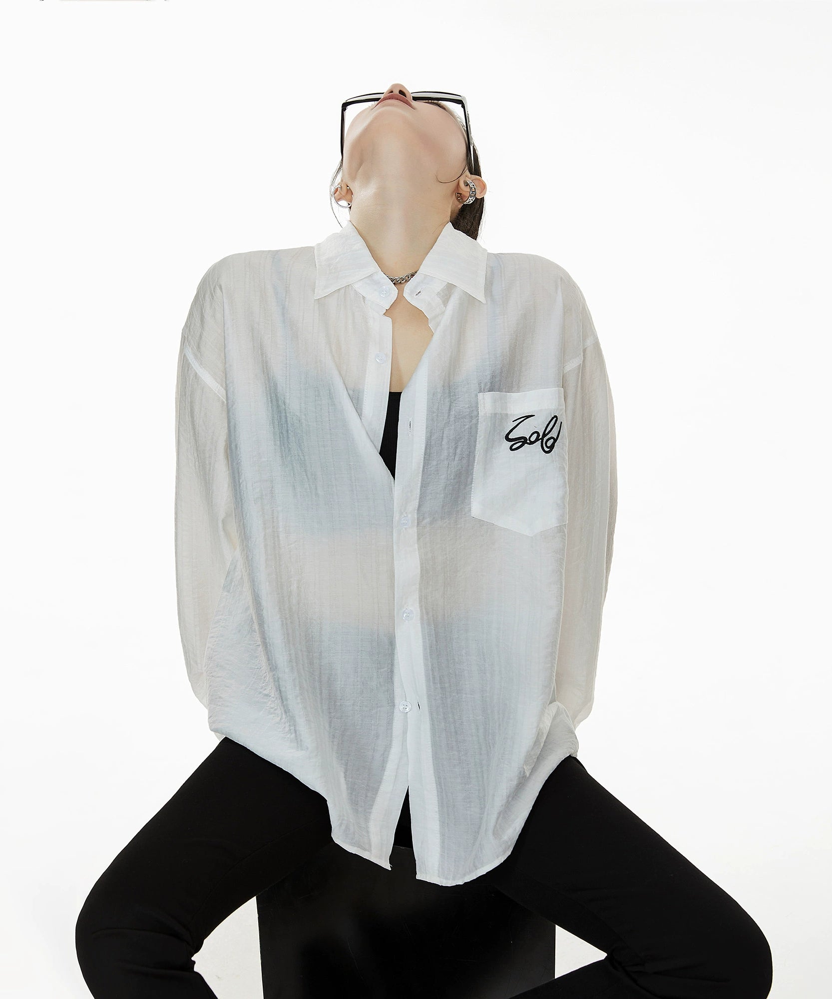 ICH MODE 美式复古刺绣长袖衬衫女夏轻薄物理防晒莱赛尔衬衣外套