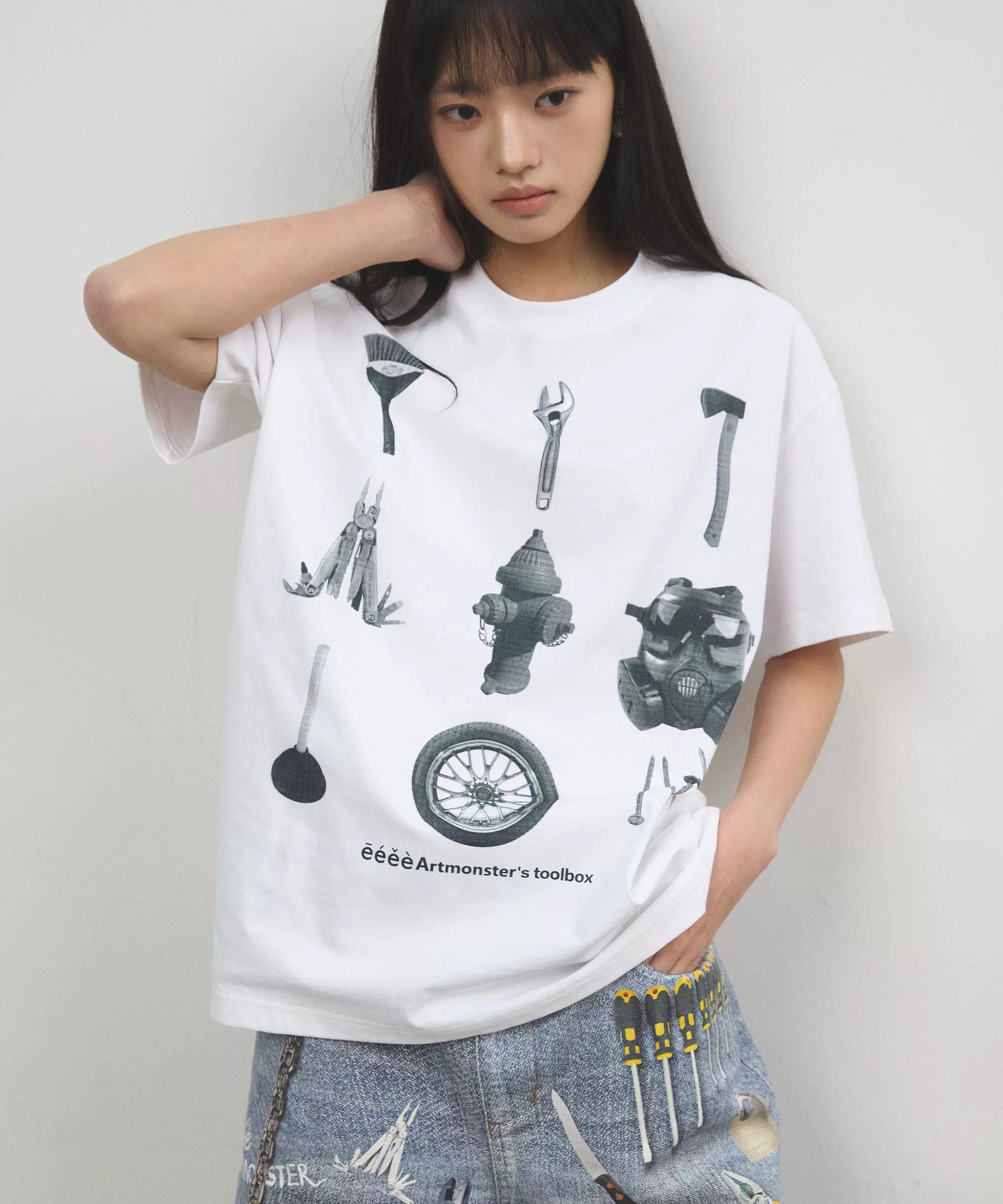 “百宝箱”| eeee复古五金工具箱印花短袖黑白艺术创意T恤宽松夏