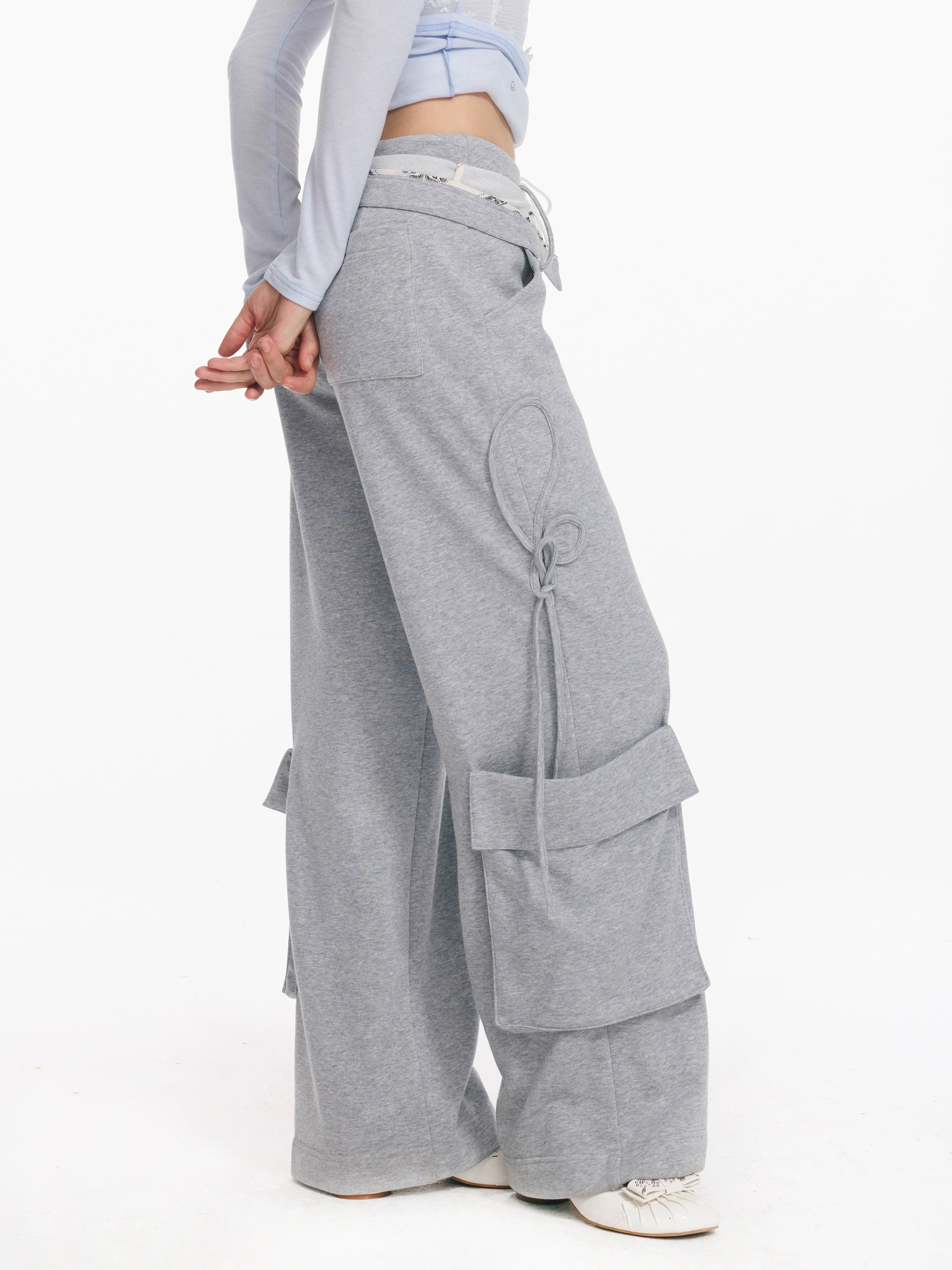 2th Desire原创做旧水洗立体口袋翻折腰头绑带设计感直筒工装长裤