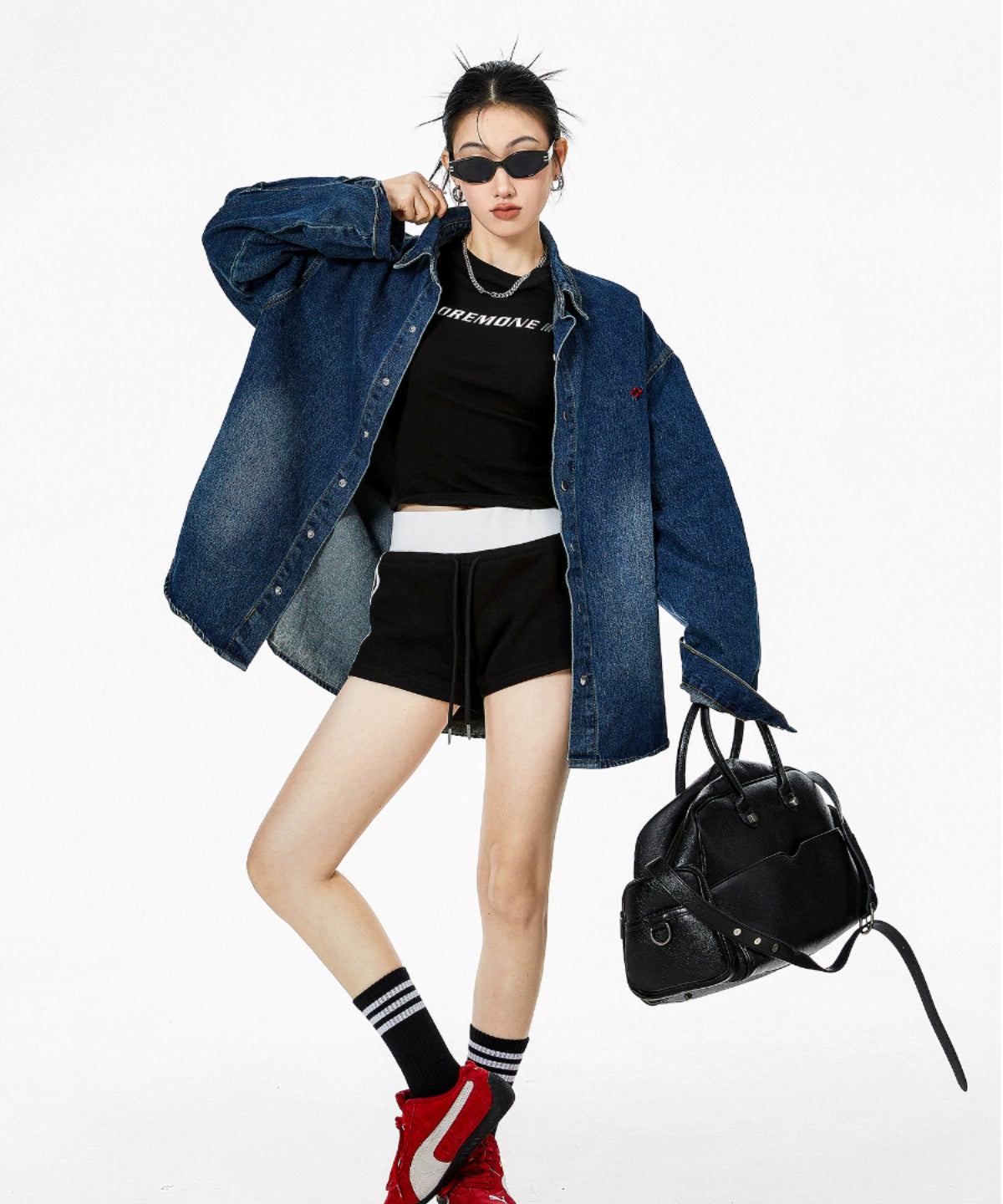 ICH MODE 美式复古牛仔衬衫女2025秋冬新款宽松衬衣外套长袖上衣