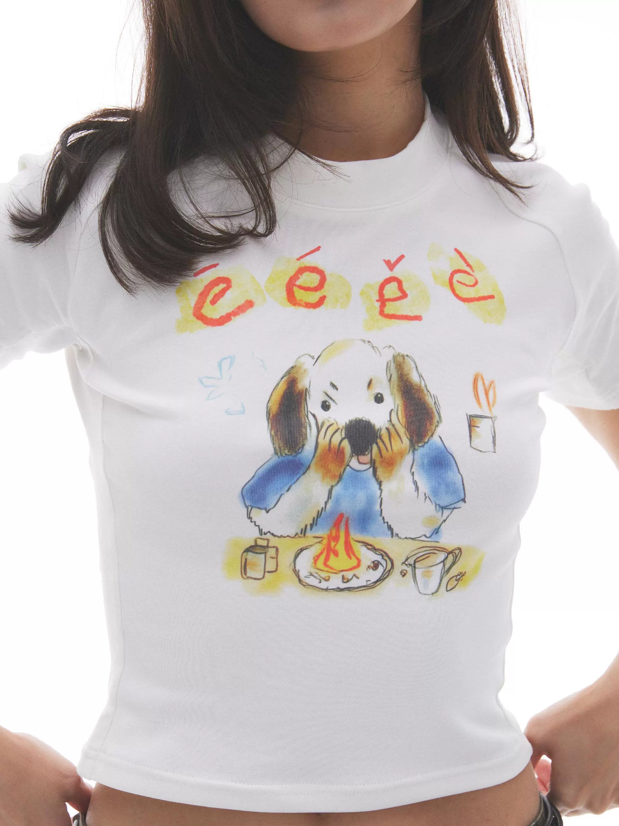 “生日快乐！”| eeee多巴胺风格手绘小狗短款T恤辣妹内搭短袖夏