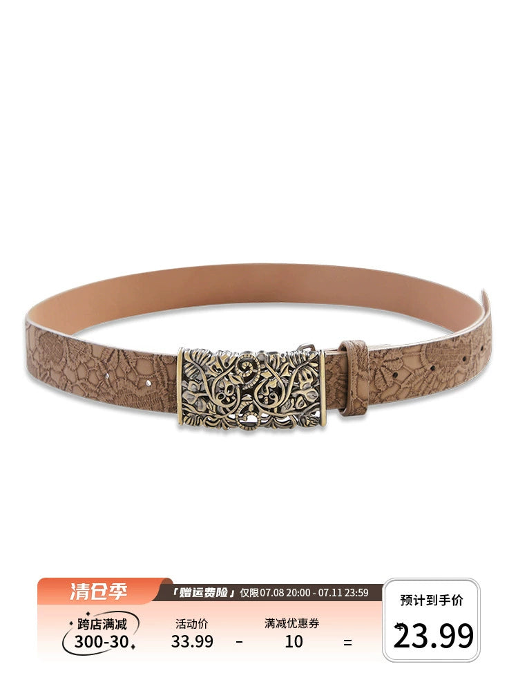 野生zerocircle复古棕色皮带女免打孔高级设计感小众装饰细腰裤带