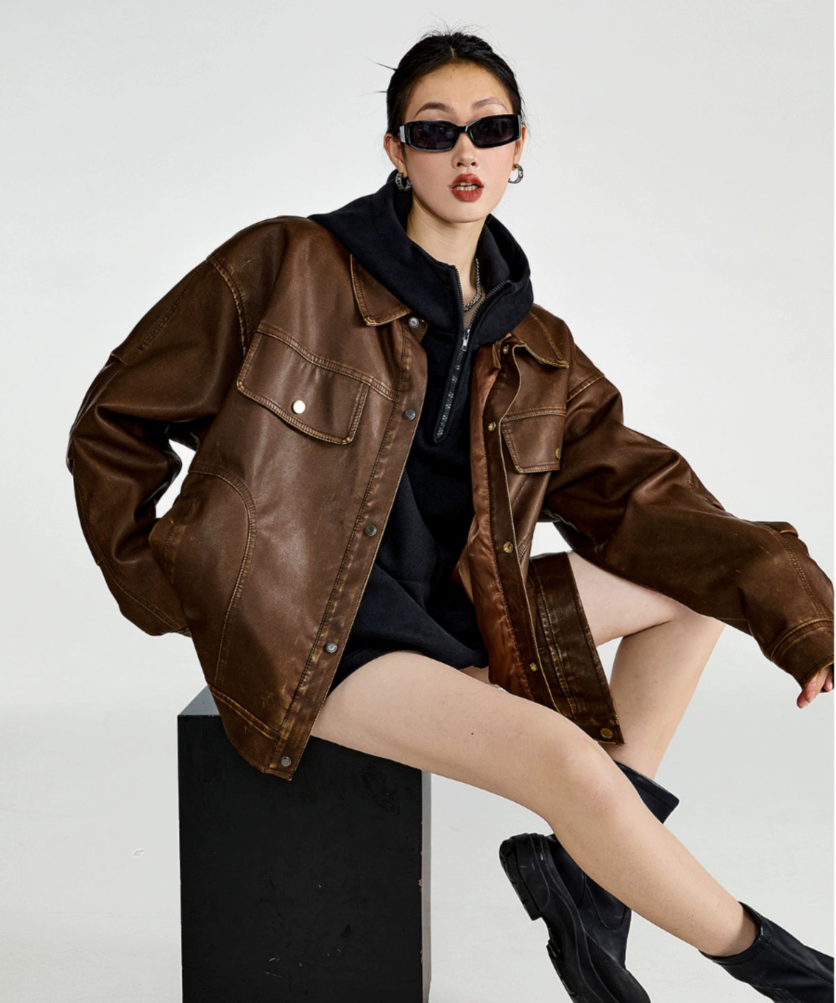 ICH MODE 美式复古皮衣外套女秋冬款2025新款宽松休闲百搭皮夹克