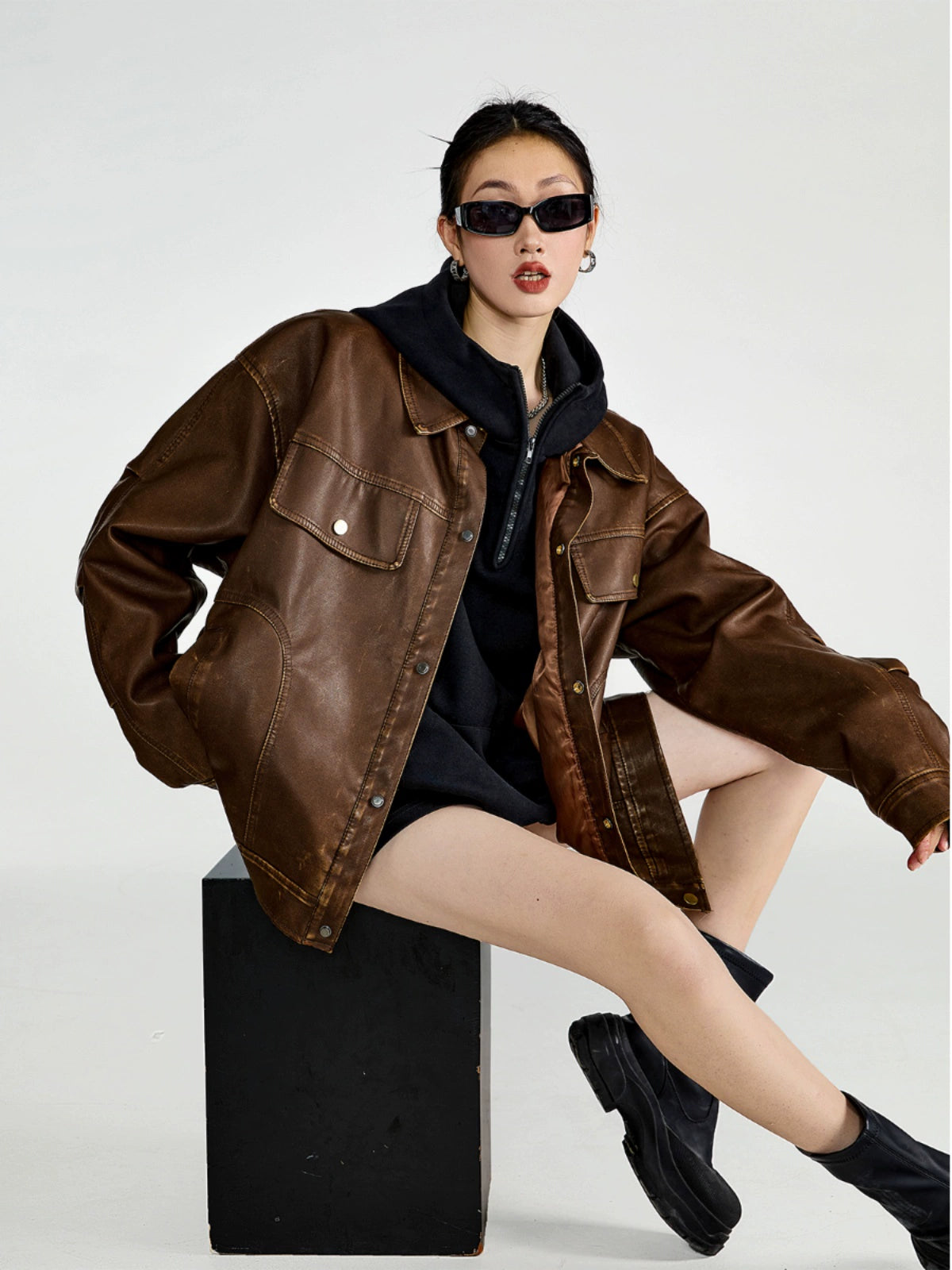 ICH MODE 美式复古皮衣外套女秋冬款2025新款宽松休闲百搭皮夹克
