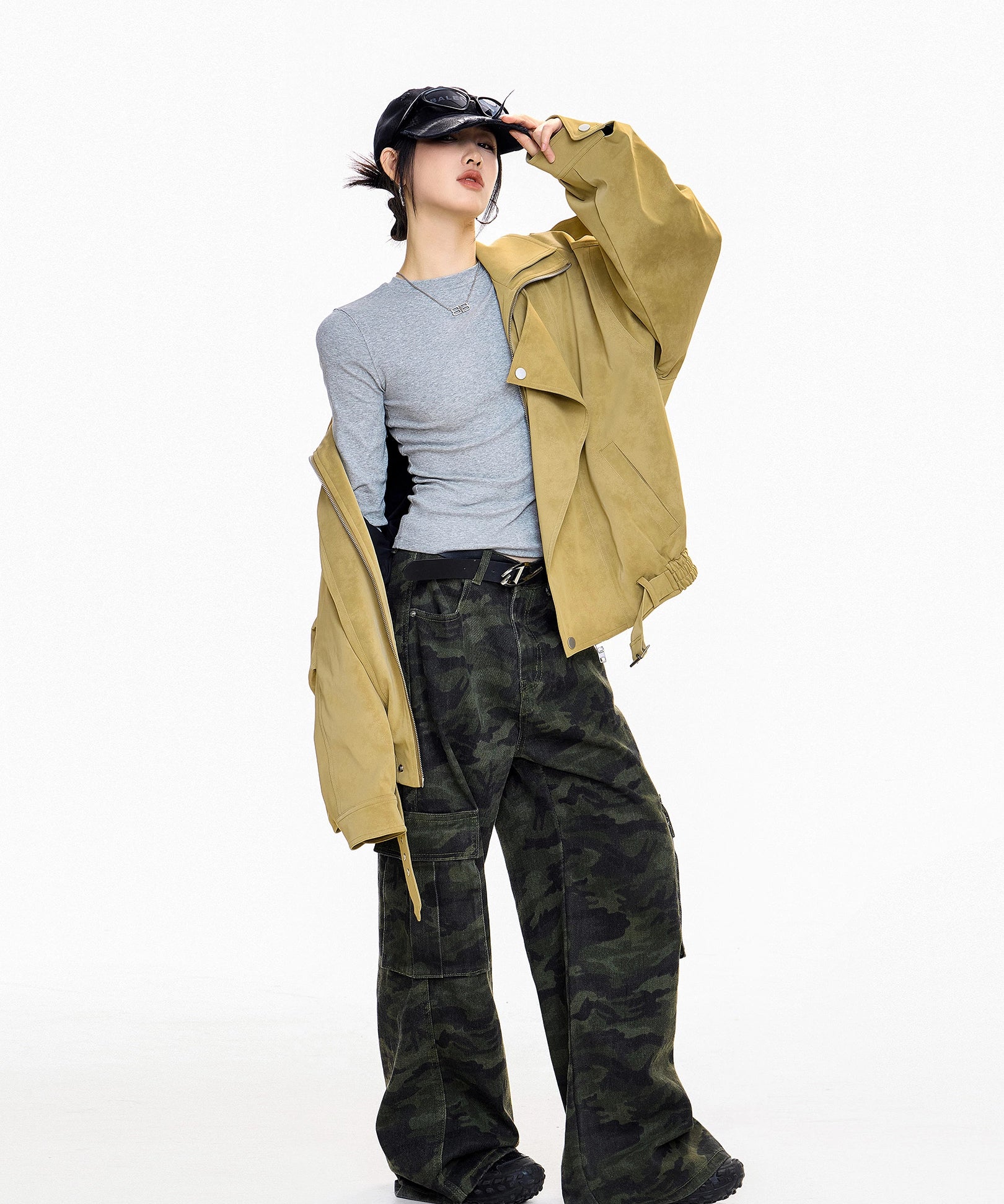 ICH MODE 美式复古正肩长袖T恤女秋冬2025新款修身打底一字肩上衣