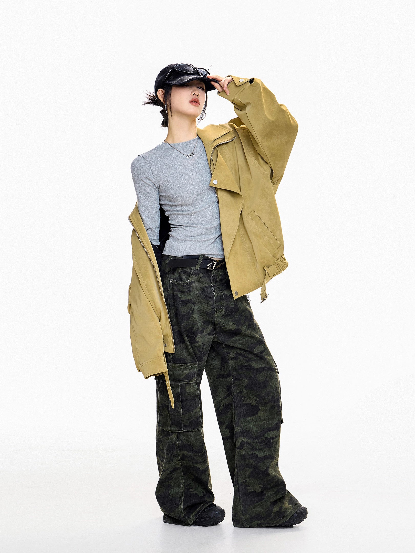 ICH MODE 美式复古正肩长袖T恤女秋冬2025新款修身打底一字肩上衣