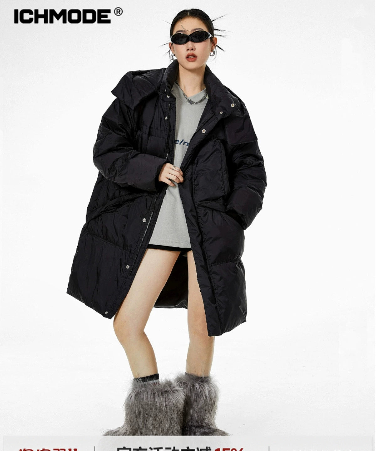 ICH MODE 美式复古中长款羽绒服女款冬季流行面包服外套2024新款