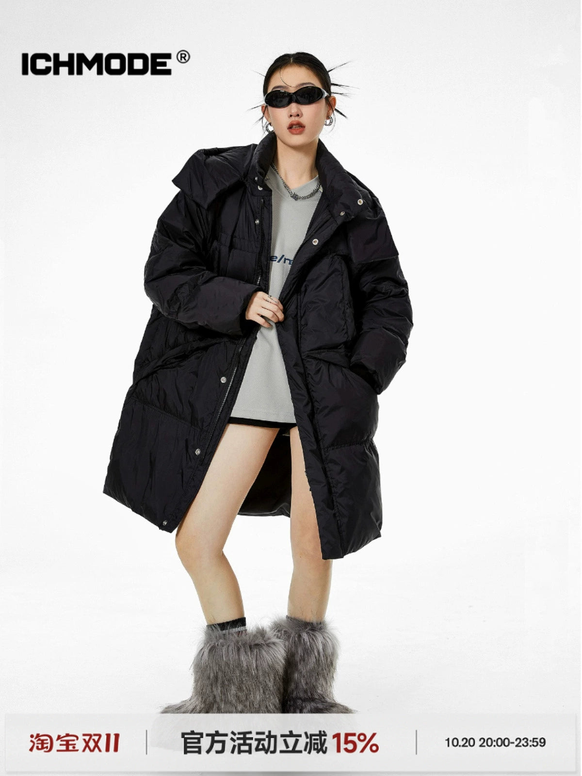 ICH MODE 美式复古中长款羽绒服女款冬季流行面包服外套2024新款