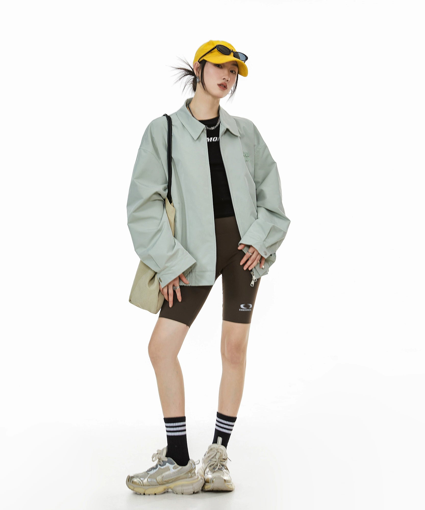 ICH MODE 美式复古拉链外套女2025秋冬新款宽松休闲工装夹克上衣